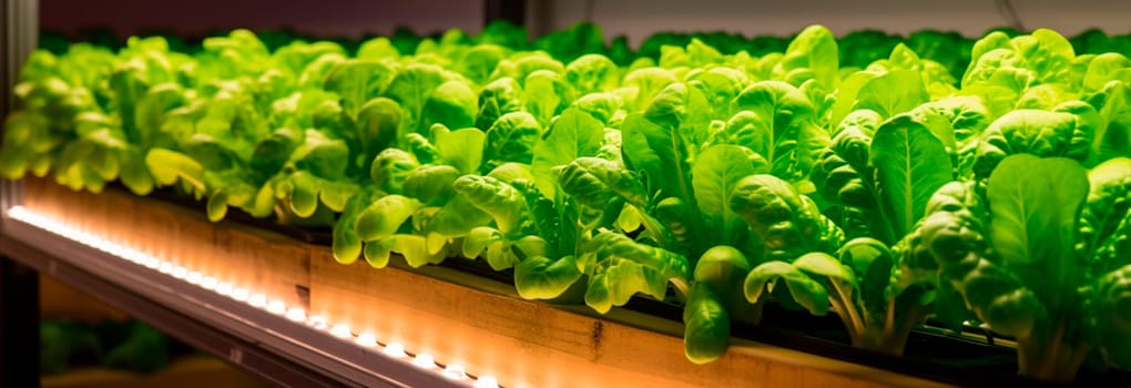 Growing lettuce on racks. Generative AI,