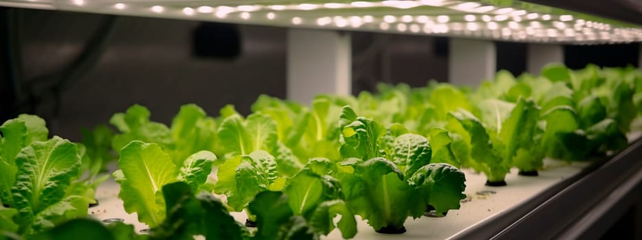 Growing lettuce on racks. Generative AI,