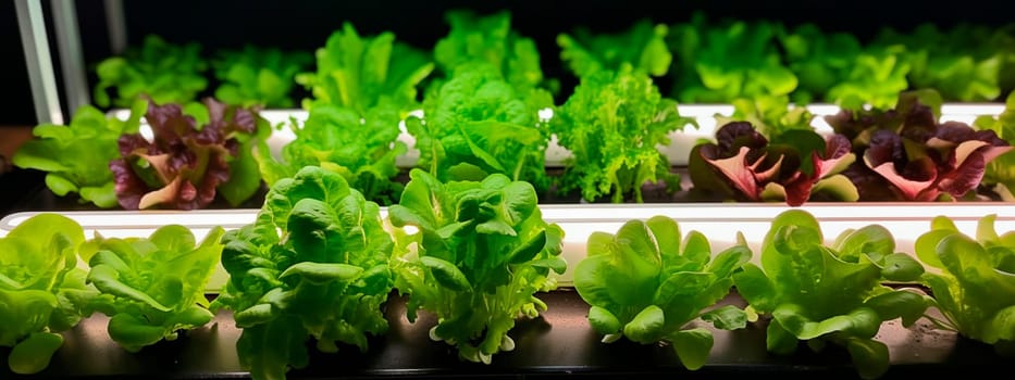 Growing lettuce on racks. Generative AI,