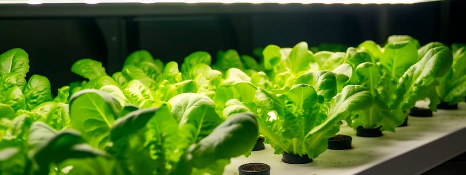 Growing lettuce on racks. Generative AI,