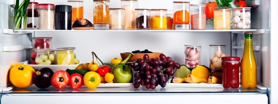 Refrigerator full of food. Generative AI,
