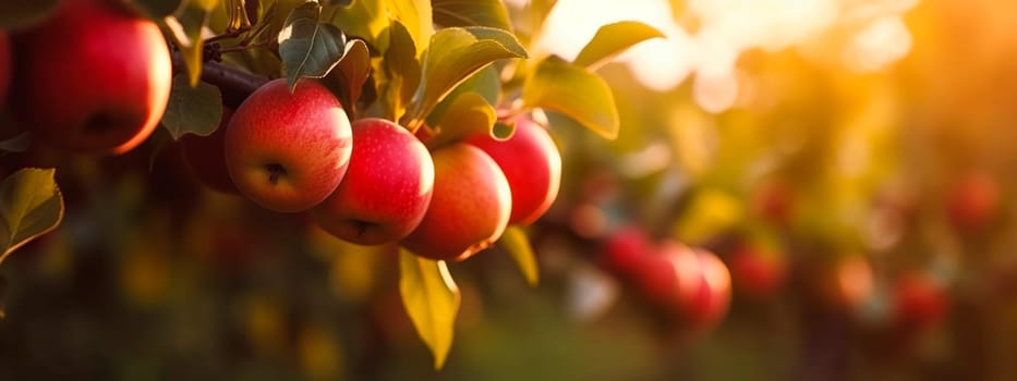 Apples grow on a tree in the harvest garden. Generative Ai, Food.