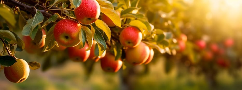 Apples grow on a tree in the harvest garden. Generative Ai, Food.