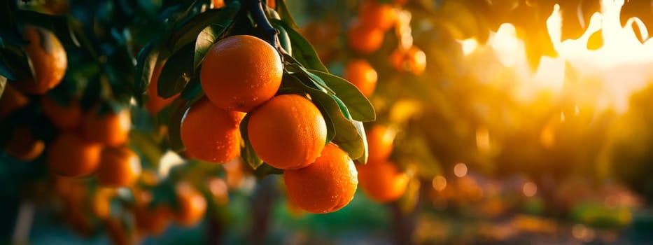 Oranges grow on a tree in a harvest garden. Generative Ai, Food.