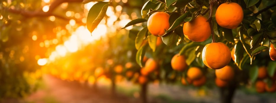 Oranges grow on a tree in a harvest garden. Generative Ai, Food.