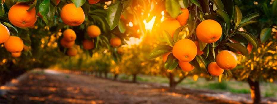 Oranges grow on a tree in a harvest garden. Generative Ai, Food.