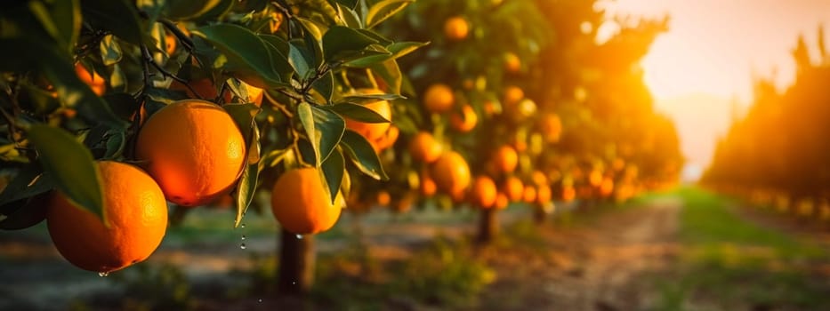 Oranges grow on a tree in a harvest garden. Generative Ai, Food.