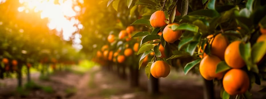 Oranges grow on a tree in a harvest garden. Generative Ai, Food.