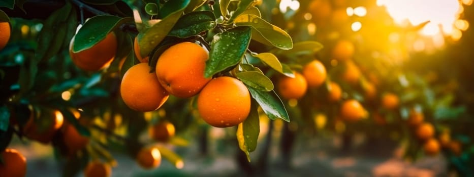 Oranges grow on a tree in a harvest garden. Generative Ai, Food.