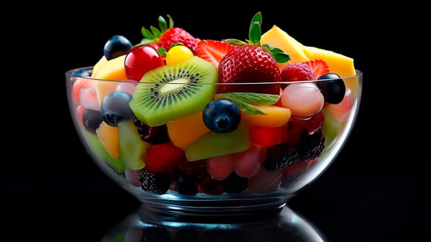 Fruit salad on a black background. Generative AI, Food,