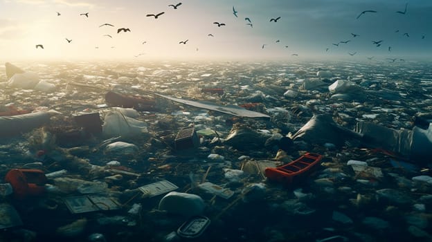 the sea is polluted with garbage. Generative AI, Nature.