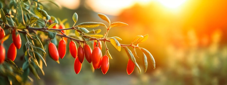 Goji berries grow on a tree in a harvest garden. Generative Ai, Food.