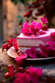 greek dessert Close-up in a greek village with blooming bougainvillea. Generative AI, nature.