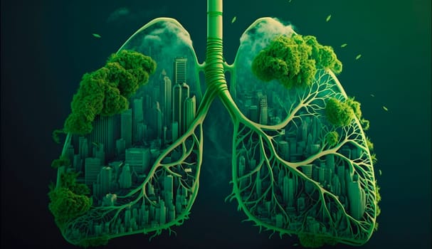 Green lung with city air pollution. Generative AI, Nature.