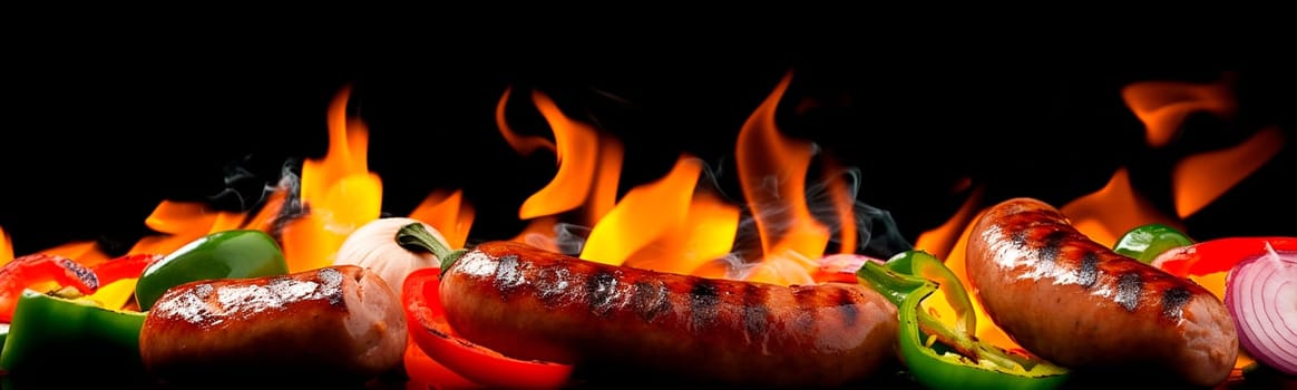 grilled sausages are fried on fire. Generative Ai,