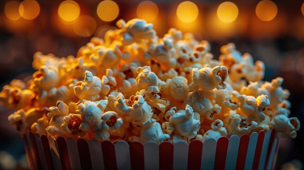 A bowl of popcorn is sitting on a table, ready to be enjoyed as a tasty snack or treat