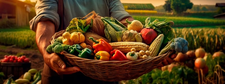 Harvest of vegetables in the hands of the farmer. Generative Ai, Nature.