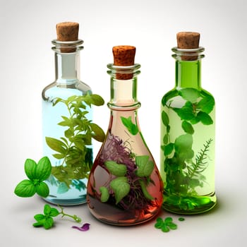 Bottle with herbal oil homeopathic herbs. Generative AI, Nature.