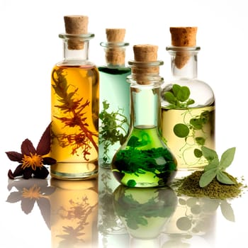 Bottle with herbal oil homeopathic herbs. Generative AI, Nature.