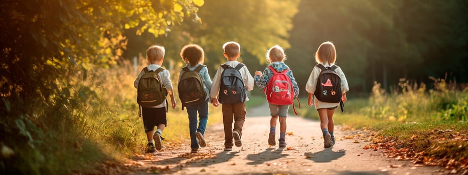 Children with backpacks go to school. Generative AI, Kids.