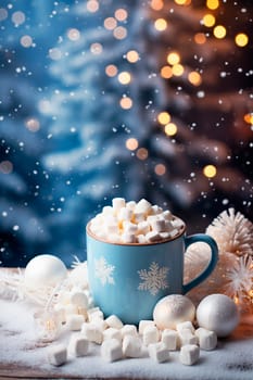 Christmas cup of cocoa with marshmallows. Generative AI, drink.