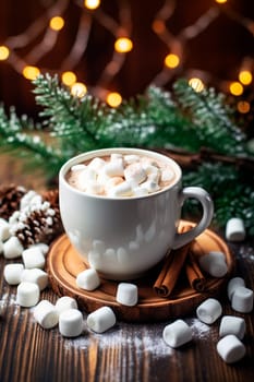 Christmas cup of cocoa with marshmallows. Generative AI, drink.