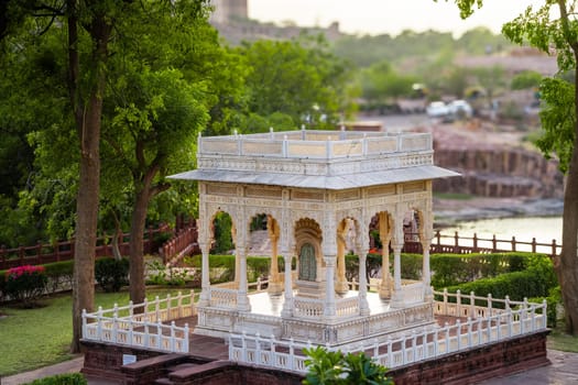 marble arches in the landmark mausoleum jaswant thada near mehrangarh fort Jodhpur India