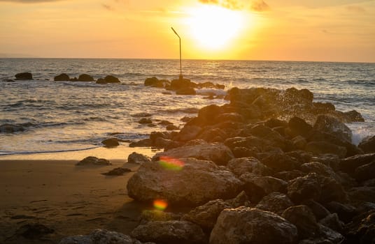 Beautiful landscape with sea and rocks, sunset on the Mediterranean sea. 3