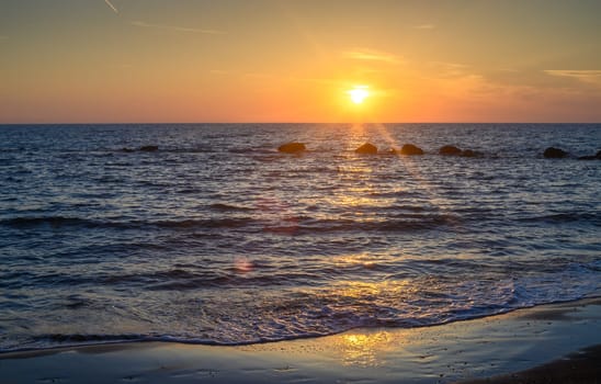 Landscape with sea cave at sunset , Cyprus