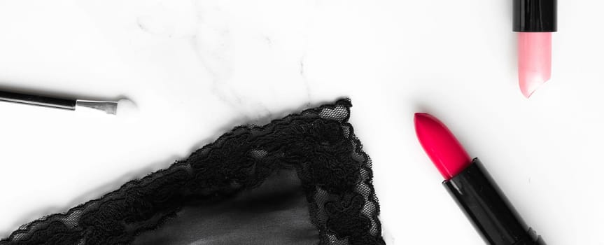 Make-up and cosmetics on marble, flatlay - modern feminine lifestyle, vlog background and styled stock concept. Beauty inspiration in a fashion blog