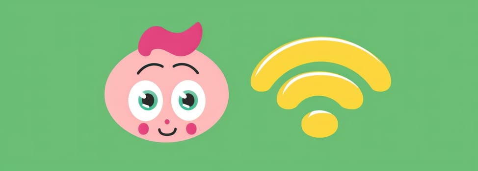 Happy cartoon baby with wifi symbol on head and pink face smiling, concept for technology and connectivity in modern world