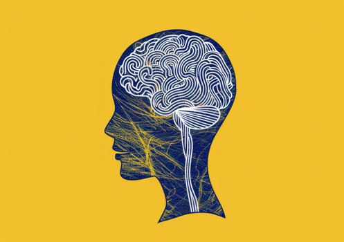 Creative concept of human brain in blue and yellow colors for medical, science, and technology themes