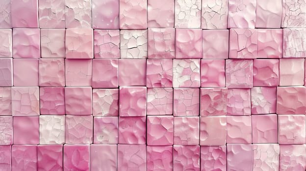 A grid of pink textured tiles with varying shades and cracked surfaces