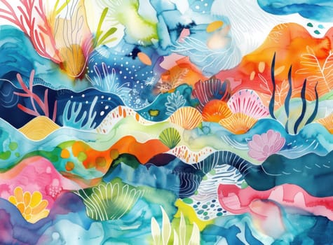 Underwater exploration a colorful watercolor painting of marine life and coral reef in the ocean