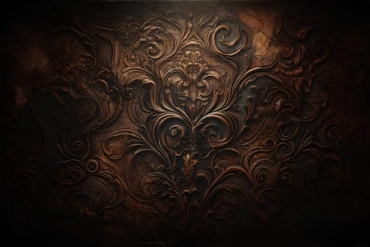 dark brown vintage background with carved monogram pattern.
