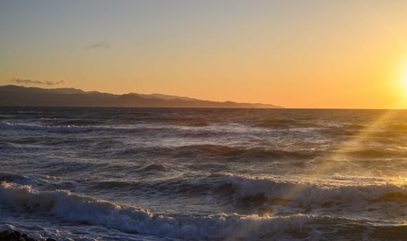 Beautiful landscape with arid mountain hills and beautiful coastline