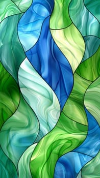 Abstract stained glass with green and blue patterns