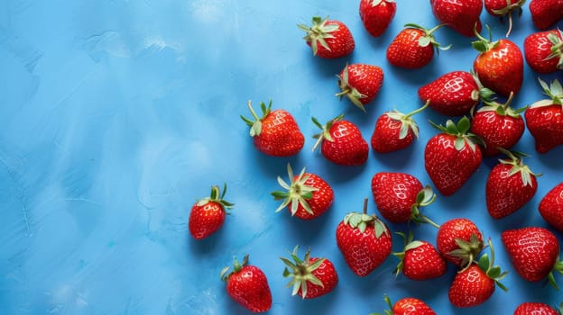 Fresh strawberries on a blue background