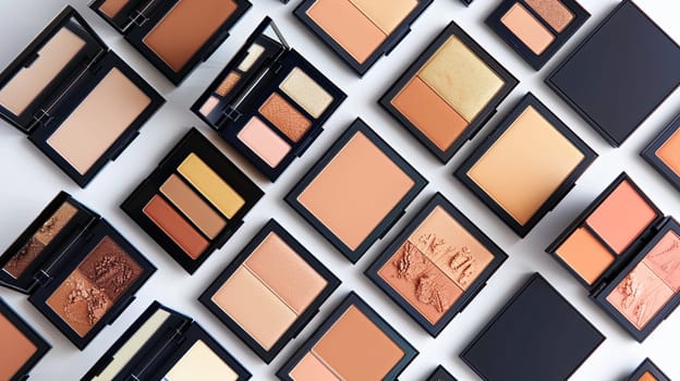 A collection of various contouring and highlighting palettes arranged in an elegant and organized display.