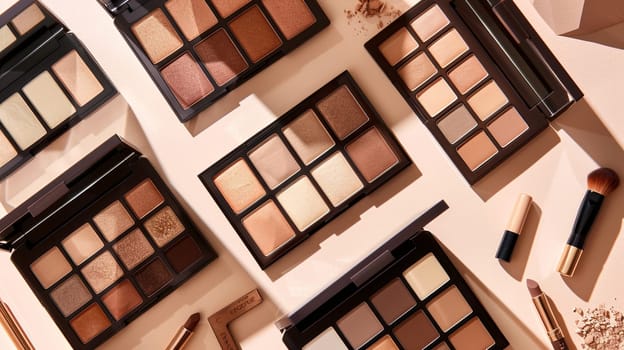 Various contouring palettes and highlighters neatly arranged on a light background, showcasing their rich colors and elegant design.