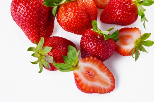 Group of Juicy Strawberry with half sliced isolated on white background.2