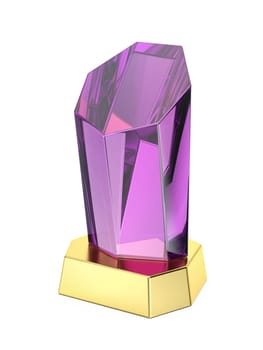 Purple obelisk crystal trophy on golden base
