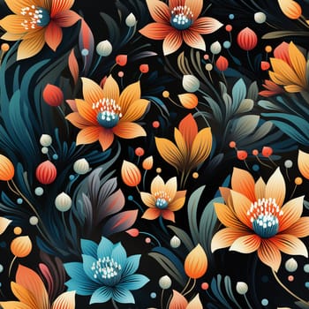 Seamless pattern tile background flowers and floral leaves plants. High quality photo