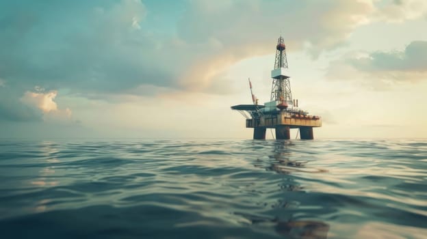 View of an oil platform in the middle of the ocean, Increase in gas and oil prices. Water pollution with copy space, Ocean oil drilling platform.