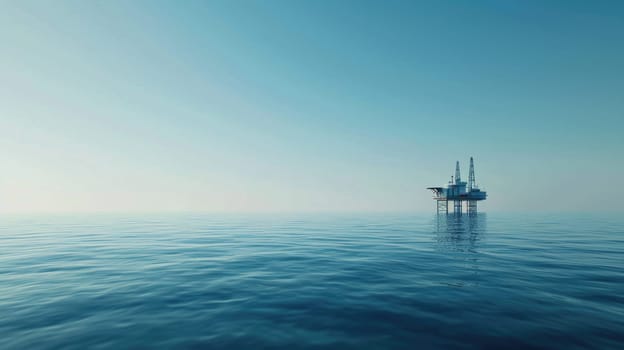 View of an oil platform in the middle of the ocean, Increase in gas and oil prices. Water pollution with copy space, Ocean oil drilling platform.