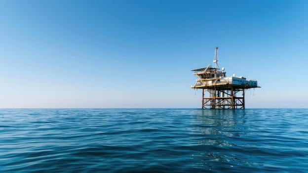 View of an oil platform in the middle of the ocean, Increase in gas and oil prices. Water pollution with copy space, Ocean oil drilling platform.