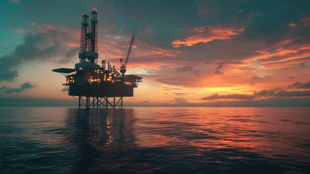 View of an oil platform in the middle of the ocean, Increase in gas and oil prices. Water pollution with copy space, Ocean oil drilling platform.