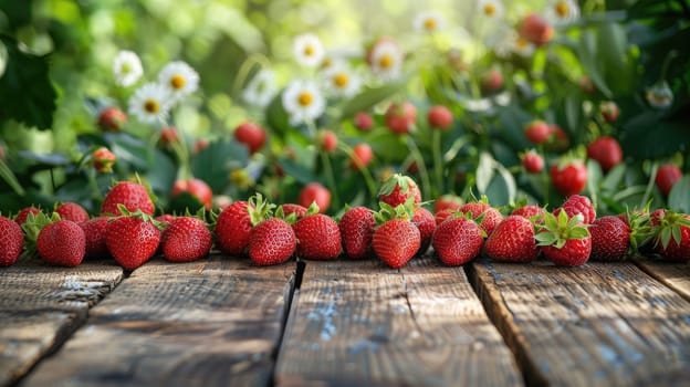 A rustic wooden table place of free space for your decoration and strawberry, Wooden table place with strawberry.