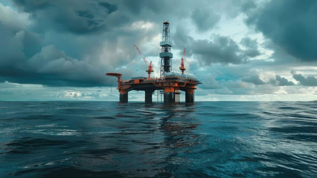 View of an oil platform in the middle of the ocean, Increase in gas and oil prices. Water pollution with copy space, Ocean oil drilling platform.