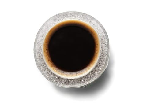 Cuban espresso in a small clear glass sugar crystals on the side vibrant pour captured. Drink isolated on transparent background.